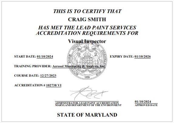 Lead inspections -Maryland.